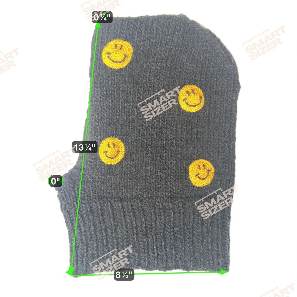 Daldandala Handmade Black Knit Balaclava Smiley‎ Face Yellow Crochet Applique